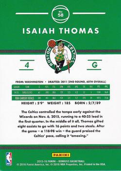2015-16 Donruss #58 Isaiah Thomas Back