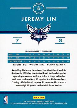 2015-16 Donruss #67 Jeremy Lin Back