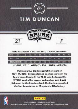 2015-16 Donruss #105 Tim Duncan Back