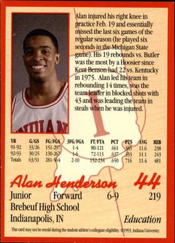 1993-94 Indiana Hoosiers #7 Alan Henderson Back