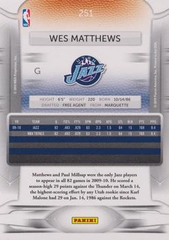 2009-10 Panini Season Update - Prestige Rookies #251 Wes Matthews Back