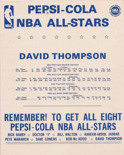 1977-78 Pepsi All-Stars #NNO David Thompson Back