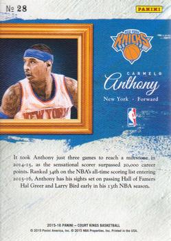 2015-16 Panini Court Kings - Expressionists #28 Carmelo Anthony Back