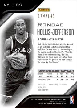 2015-16 Panini Totally Certified - Mirror Red #189 Rondae Hollis-Jefferson Back