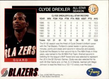 1992-93 Franz Portland Trail Blazers #6 Clyde Drexler Back