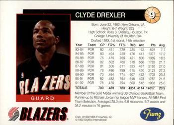 1992-93 Franz Portland Trail Blazers #9 Clyde Drexler Back