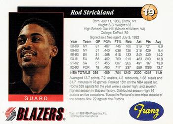 1993-94 Franz Portland Trail Blazers #19 Rod Strickland Back