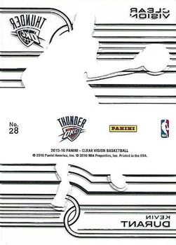 2015-16 Panini Clear Vision #28 Kevin Durant Back