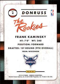 2015-16 Donruss - The Rookies #4 Frank Kaminsky Back