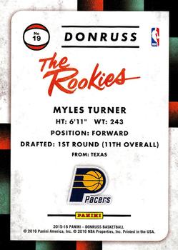 2015-16 Donruss - The Rookies #19 Myles Turner Back