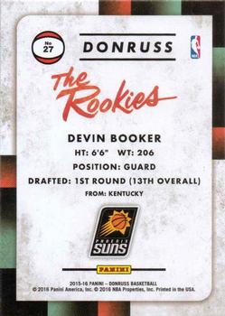 2015-16 Donruss - The Rookies #27 Devin Booker Back