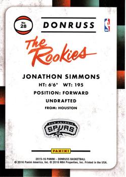 2015-16 Donruss - The Rookies #28 Jonathon Simmons Back