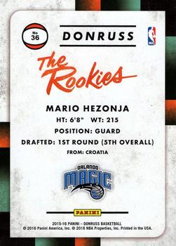 2015-16 Donruss - The Rookies #36 Mario Hezonja Back