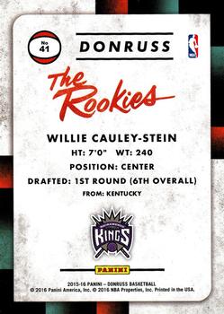 2015-16 Donruss - The Rookies #41 Willie Cauley-Stein Back