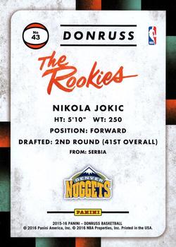 2015-16 Donruss - The Rookies #43 Nikola Jokic Back
