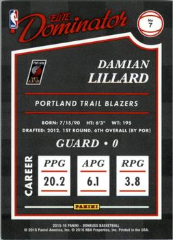 2015-16 Donruss - Elite Dominator Veterans #7 Damian Lillard Back