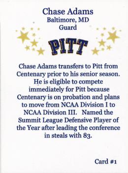 2009-10 Pittsburgh Panthers Team Issue #1 Chase Adams Back