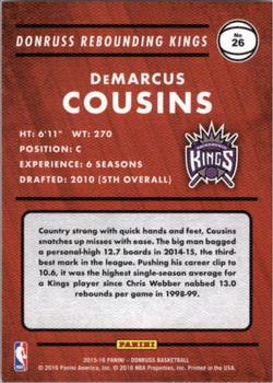 2015-16 Donruss - Rebounding Kings #26 DeMarcus Cousins Back