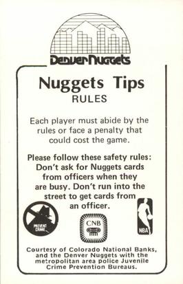 1982-83 Denver Nuggets Police #NNO Rich Kelley Back
