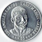 1985-86 Denny's Los Angeles Lakers Coins #1 Kareem Abdul-Jabbar Front