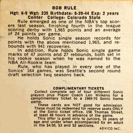 1969-70 Sunbeam Bread Seattle SuperSonics #NNO Bob Rule Back