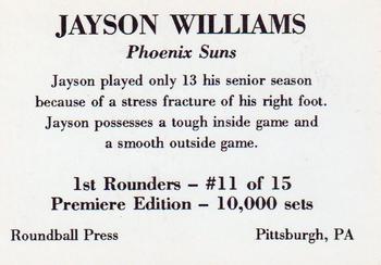 1989-90 Roundball Press 1st Rounders (Unlicensed) #11 Jayson Williams Back