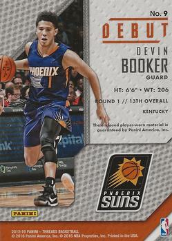 2015-16 Panini Threads - Debut Threads Prime #9 Devin Booker Back