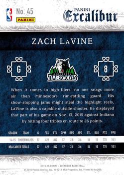 2015-16 Panini Excalibur #45 Zach LaVine Back