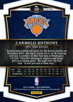 2015-16 Panini Select - Tri-Color Prizms #112 Carmelo Anthony Back
