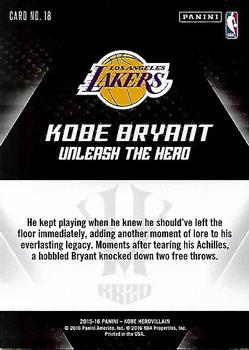 2015-16 Panini Kobe Bryant HeroVillain #18 Kobe Bryant Back