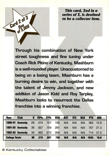 1993 Kentucky Collectables Jamal Mashburn 5x7 #2 Jamal Mashburn Back