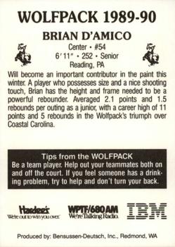1989-90 NC State Wolfpack #NNO Brian D'Amico Back