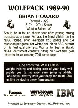 1989-90 NC State Wolfpack #NNO Brian Howard Back