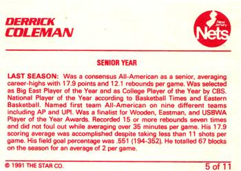 1990-91 Star Derrick Coleman Red - Glossy #5 Derrick Coleman Back
