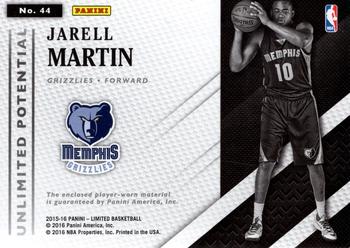 2015-16 Panini Limited - Unlimited Potential Materials #44 Jarell Martin Back
