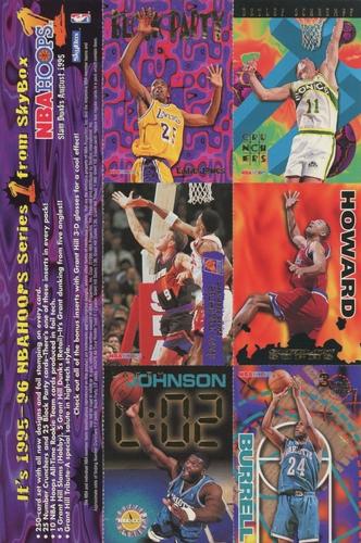 1995-96 Hoops - Series 1 Promo Perforated Sheet #NNO Eddie Jones / Detlef Schrempf / Dan Majerle / Juwan Howard / Larry Johnson / Scott Burrell Front