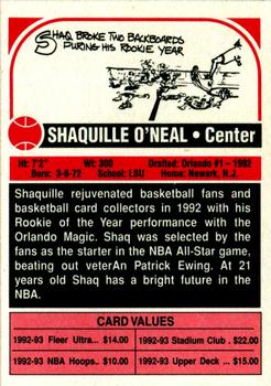 1994 SCD Sports Card Pocket Price Guide - Basketball Yearbook (Unnumbered) #NNO Shaquille O'Neal Back
