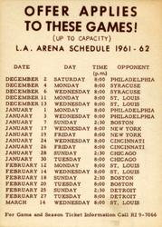 1961-62 Bell Brand Los Angeles Lakers #10 Elgin Baylor Back