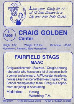 1982-83 Big League Cards Fairfield University Stags #8 Craig Golden Back