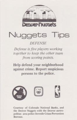 1983-84 Denver Nuggets Police #NNO Kiki Vandeweghe Back