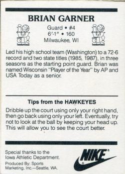 1987-88 Iowa Hawkeyes #NNO Brian Garner Back