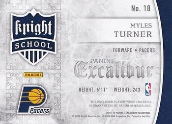 2015-16 Panini Excalibur - Knight School #18 Myles Turner Back