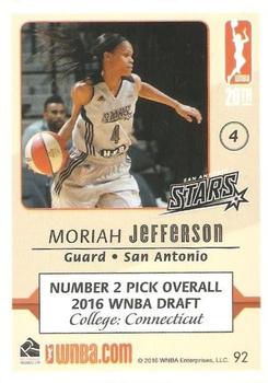 2016 Rittenhouse WNBA #92 Moriah Jefferson Back