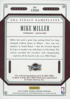 2015-16 Panini National Treasures - NBA Finals Nameplate #CMM Mike Miller Back