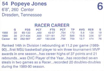 1990-91 Murray State Racers #6 Popeye Jones Back