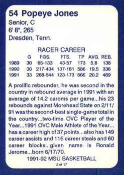 1991-92 Murray State Racers #2 Popeye Jones Back