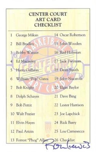 1992-93 Center Court Hall of Fame #26 Checklist Front