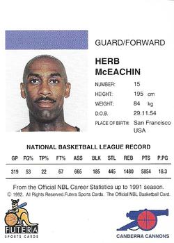 1992 Futera NBL #NNO Herb McEachin Back