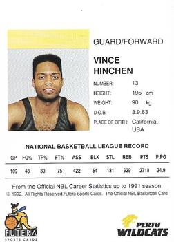 1992 Futera NBL #NNO Vince Hinchen Back