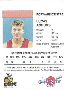1992 Futera NBL #NNO Lucas Agrums Back